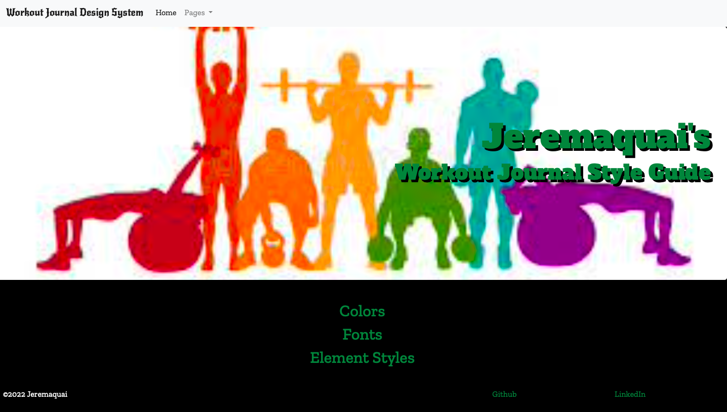 Screenshot of the workout journal design system wenpage